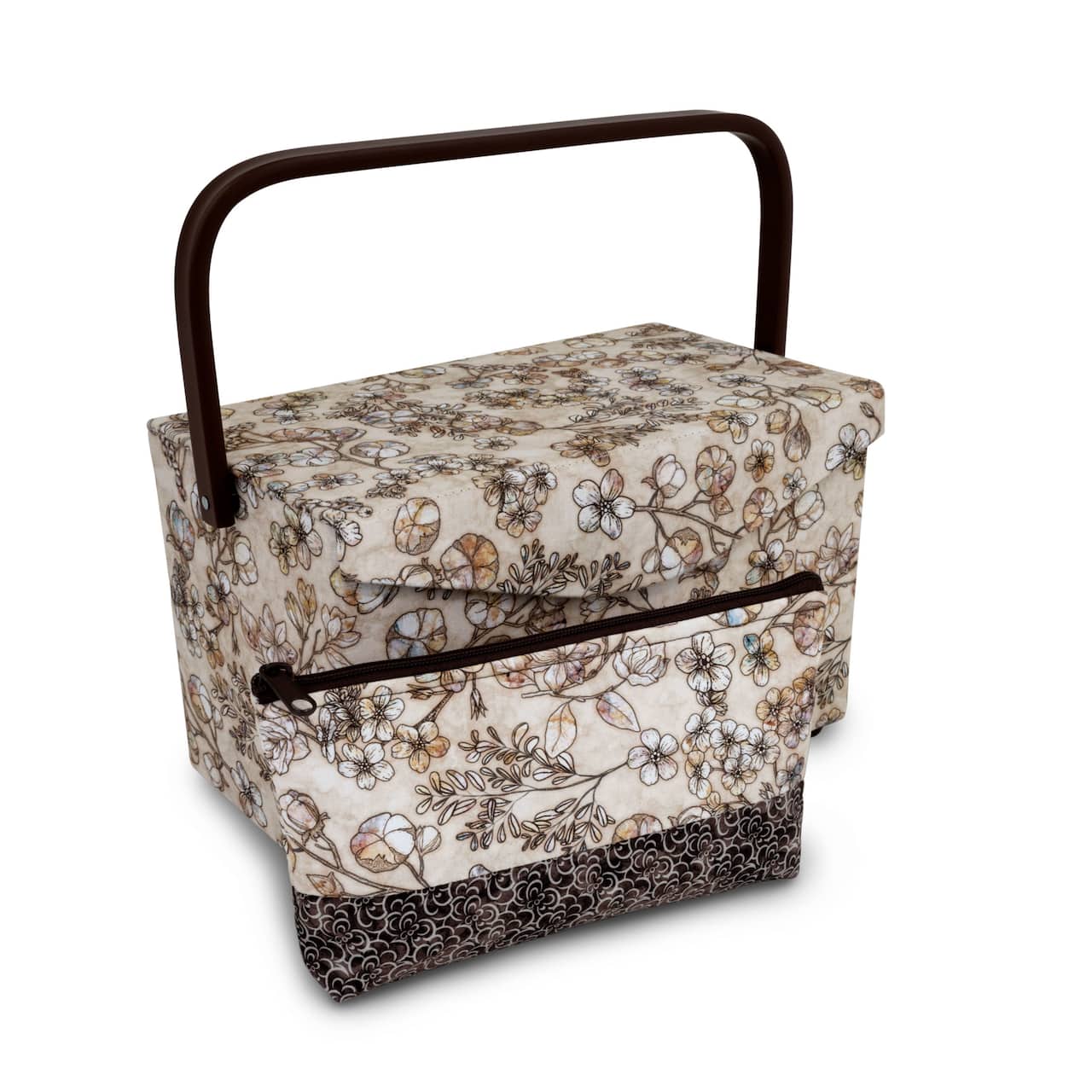Dritz® Neutral Floral Medium Rectangular Sewing Basket With Zippered Case